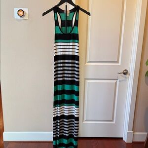 Striped Maxi Dress - Black, White, Green